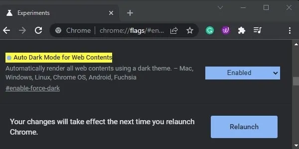 Enable Auto Dark Mode for Web Contents Chrome Browser
