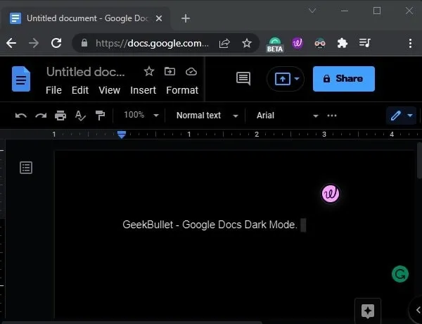 Google Docs Dark Mode Activated Chrome