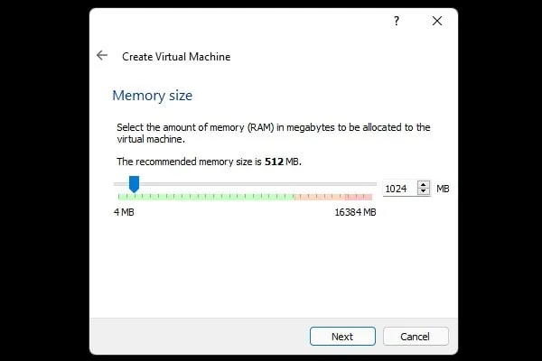 Select RAM for ReactOS virtual machine
