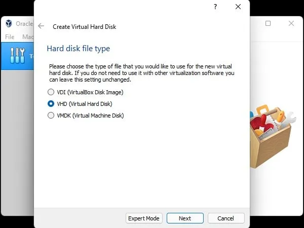 Select Virtual Hard Disk File Type