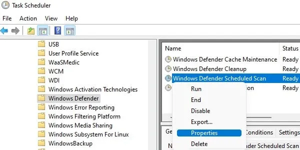Windows Defender Schedules Scan Properties