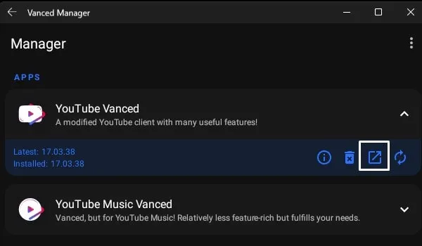 Open YouTube Vanced App after installing on Windows 11
