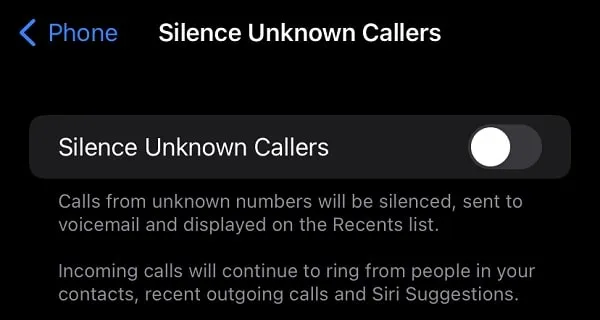 Turn Off Silence Calls on iPhone
