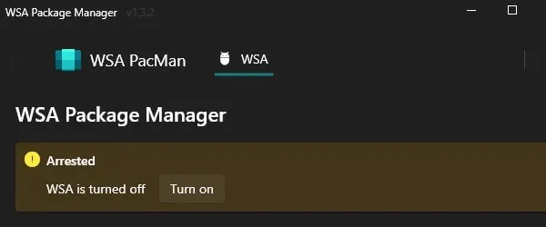 Turn on WSA Package Manager