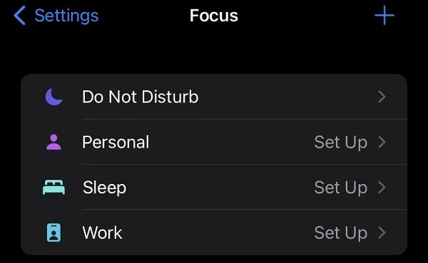 iPhone Focus Do Not Disturb Mode