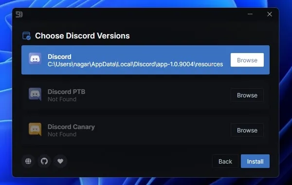 Choose Discord Versions to install BetterDiscord Extension