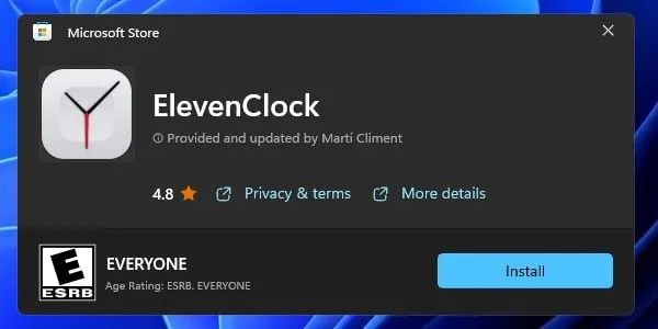 Install ElevenClock App from Microsoft Store