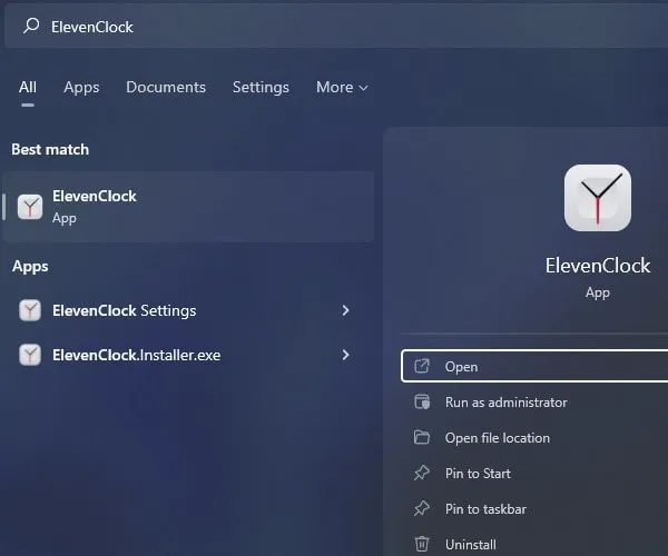 Open ElevenClock App to customize the Windows 11 Taskbar Clock