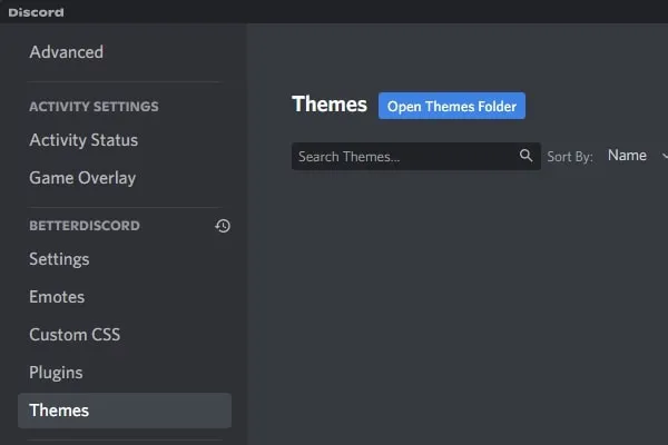 Open Themes Folder to transfer Discord themes files to install