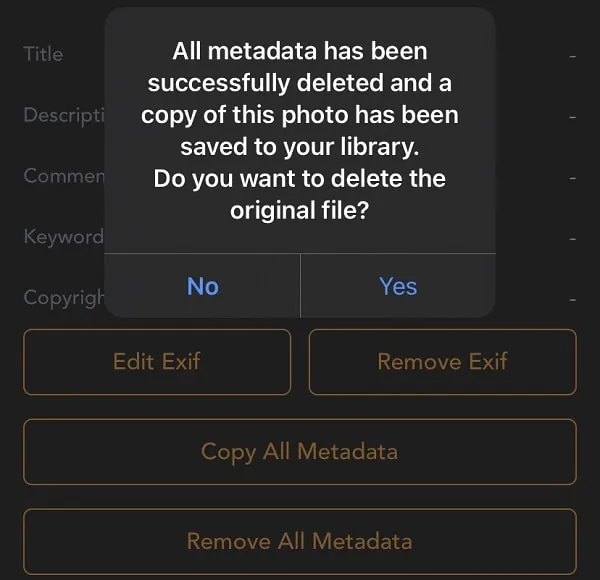 Remove All Metadata on iPhone using Exif Metadata App
