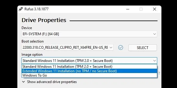 Select Extended Installation to remove Windows 11 Installation Restrictions 