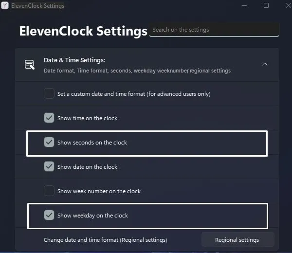 Show Weekday and Seconds on the Windows 11 Taskbar Clock