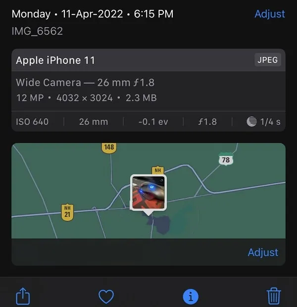View Metadata on iPhone using Photos App