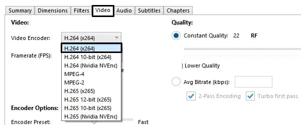 Change Video Encoder in HandBrake to fix 0xC00D3E8C Error Media Player