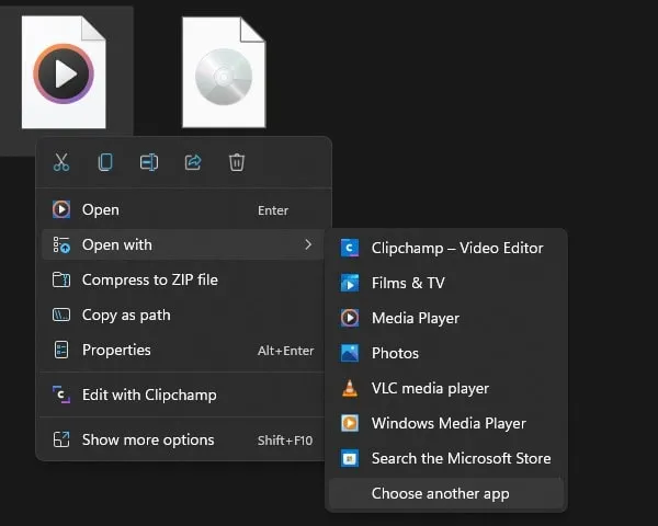 Choose another app to open video file