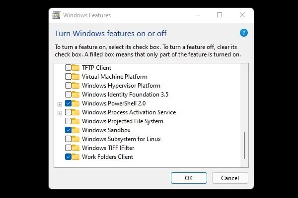 Enable Windows 11 Sandbox from Windows Features