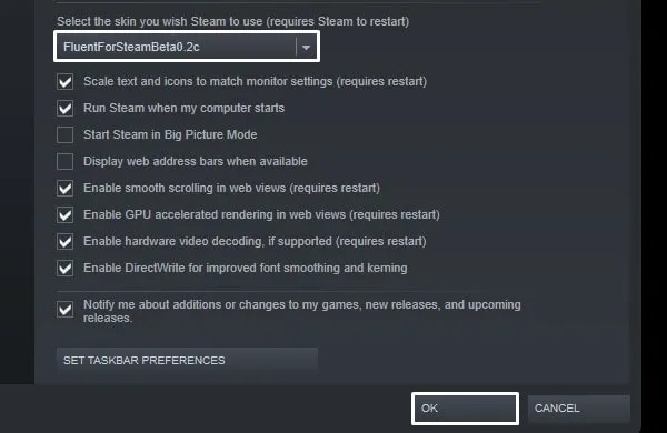 Select and Apply Steam Fluent Skin