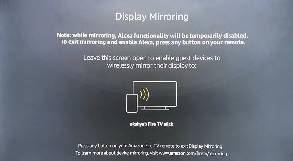 Fire TV Stick Miracast Display Mirroring