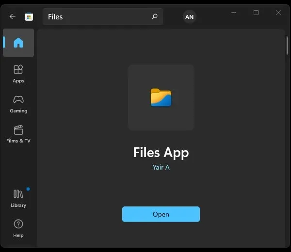 Open Files App from Microsoft Store Windows 11