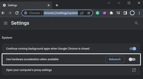 Disable Hardware Acceleration in Chrome