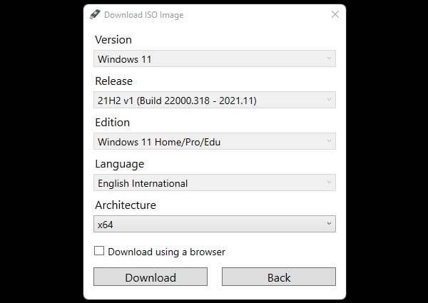 Download Windows 11 ISO using Rufus App