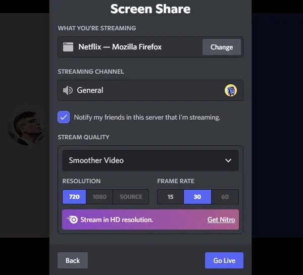Play Netflix in Mozilla Firefox and Screen Share Discord
