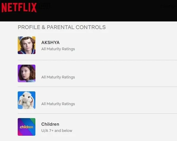 Profile & Parental Controls Netflix