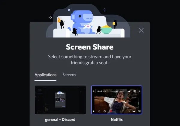 Select Netflix Application to Stream Netflix on Discord Server
