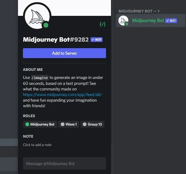 Add MidJourney Bot to your Discord Server
