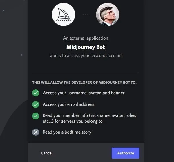 Authorize MidJournery Bot to your Discord Account