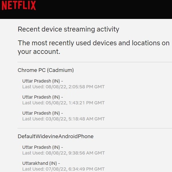 Device Streaming Activity who is using your Netflix Account