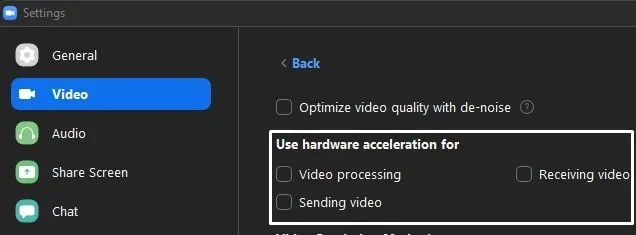 Disable Zoom Hardware Acceleration