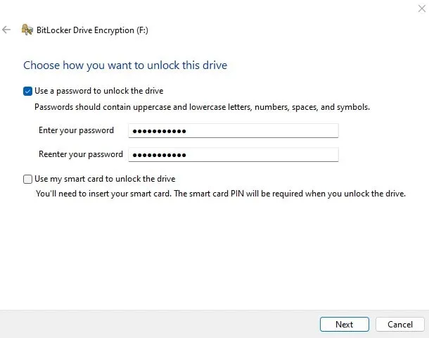 Enter a BitLocker Password to Lock the Drive