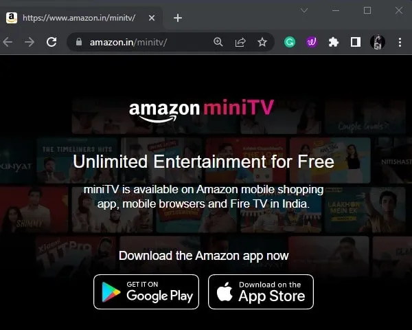 Open Amazon miniTV Website in Chrome