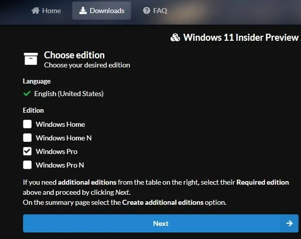 Select Windows 11 Pro Edition