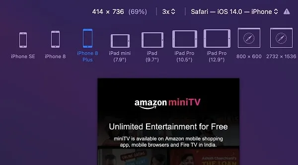 Select iPhone 8 Plus to Watch Amazon Mini TV