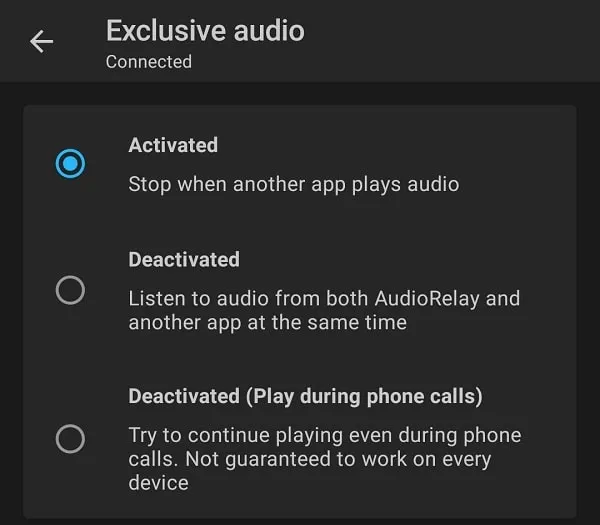 Exclusive Audio Settings AudioRelay App Windows 11