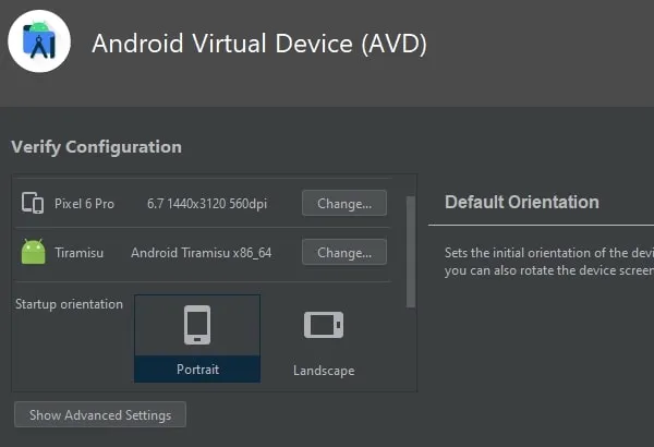 Verify Android 13 Emulator Configuration