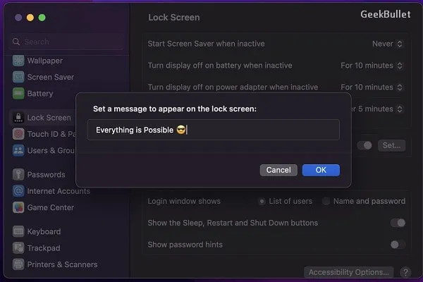 Display a Custom Message on macOS Lock Screen