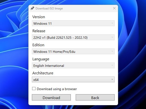 Download Windows 11 22H2 ISO Image using Rufus