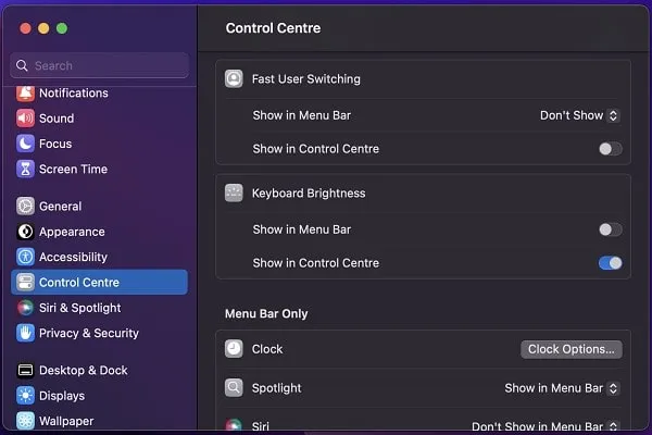 Show Keyboard Brightness in Control Centre