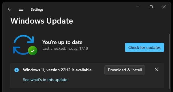 Update Windows 11 22H1 to 22H2