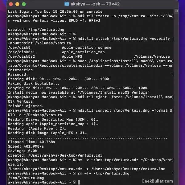Create macOS Ventura ISO File using Terminal