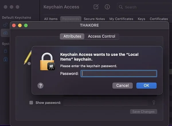 Enter Keychain Password to Find WiFi Password on macOS