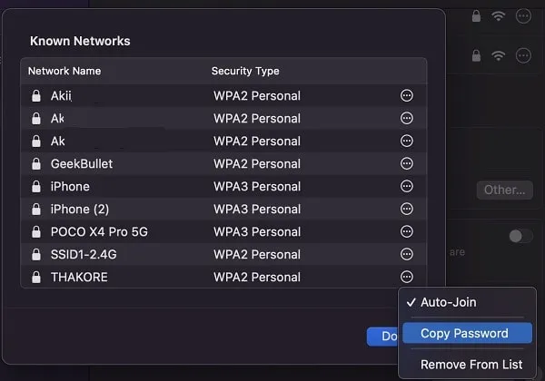 More Saved WiFi Networks List