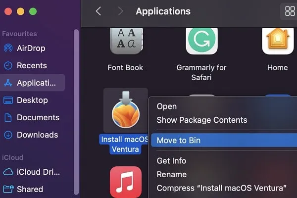 Move Install macOS Ventura File to Bin