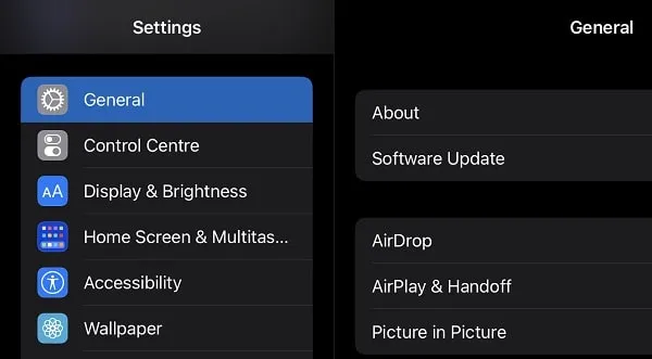 Open AirPlay and Handoff Settings on iPad