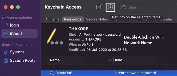 Open WiFi Password Details in Keychain Access