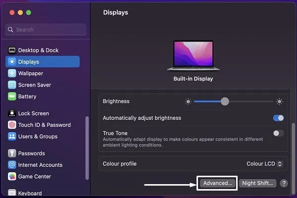 macOS Display Advanced Settings