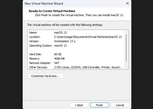 Customize macOS Ventura Virtual Machine Hardware